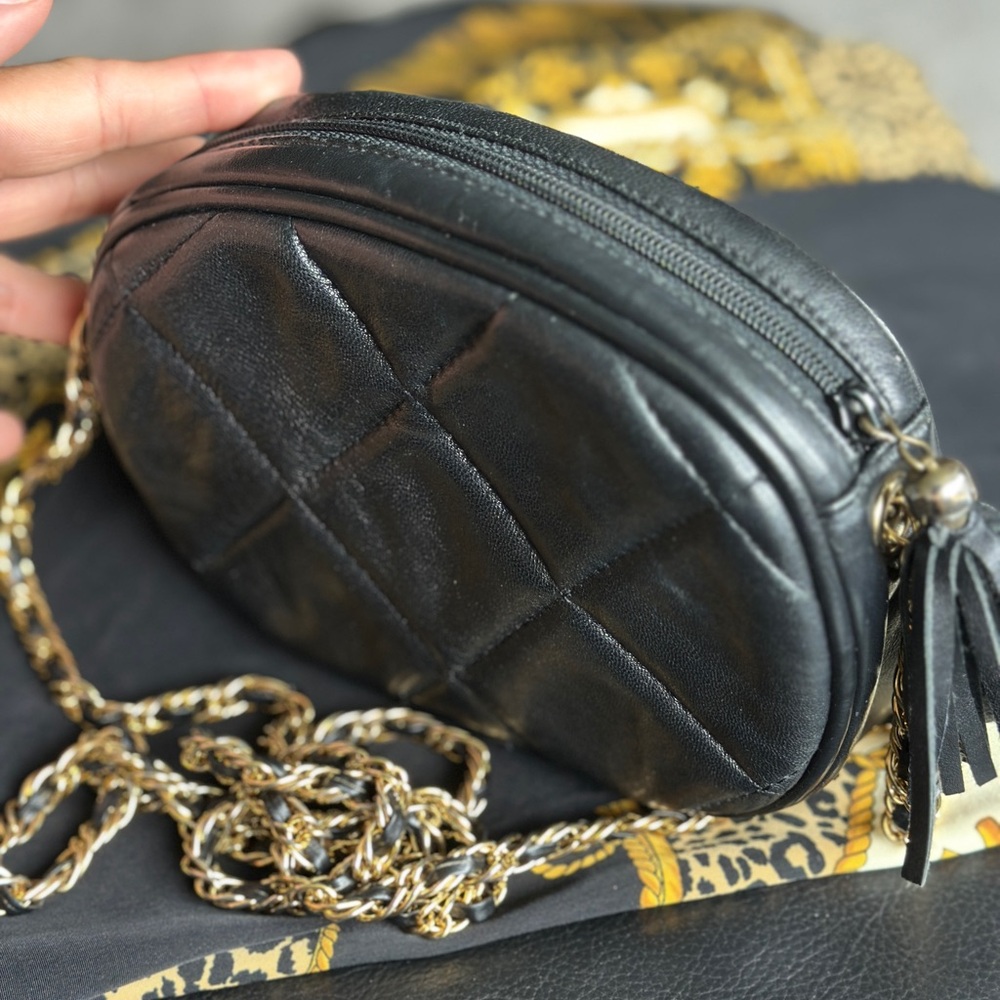 Vintage Saks Fifth Avenue Black Gold Chain Cross Shoulder Bag Purse